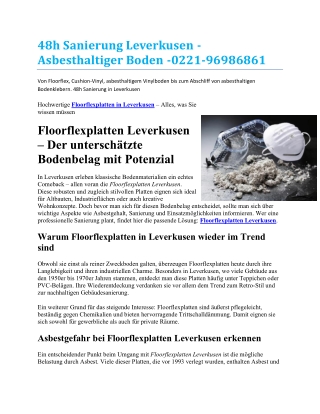 48h Sanierung Leverkusen - Asbesthaltiger Boden -0221-96986861