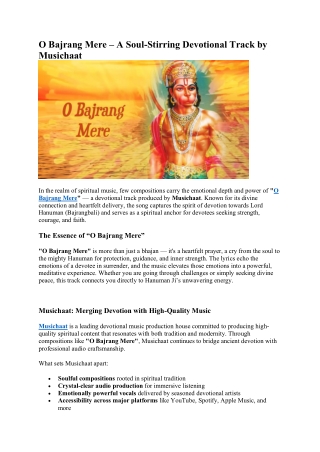 O Bajrang Mere – A Soul-Stirring Devotional Track by Musichaat