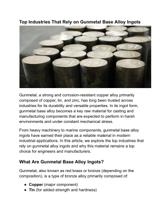 Top Industries That Rely on Gunmetal Base Alloy Ingots