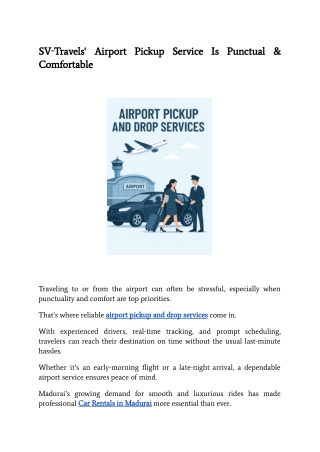 SV‑Travels' Airport Pickup Service Is Punctual & Comfortable