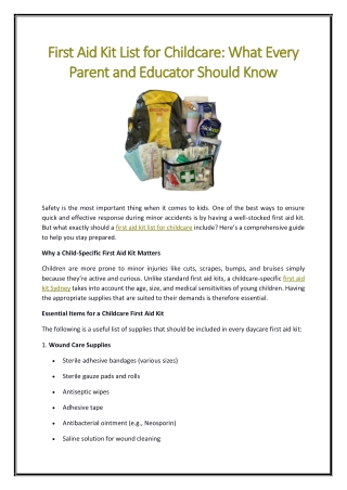 First Aid Kit List for Childcare What Every Parent and Educator Should Know