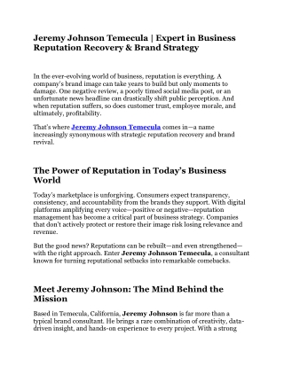 Reputation Matters: Why Businesses Trust Jeremy Johnson Temecula