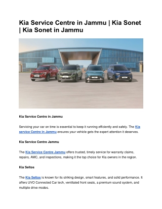 Kia Service Centre in Jammu | Kia Sonet | Kia Sonet in Jammu