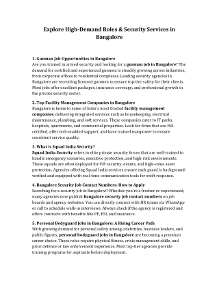 Explore High-Demand Roles & Security Services in Bangalore
