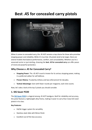 Best .45 for concealed carry pistols