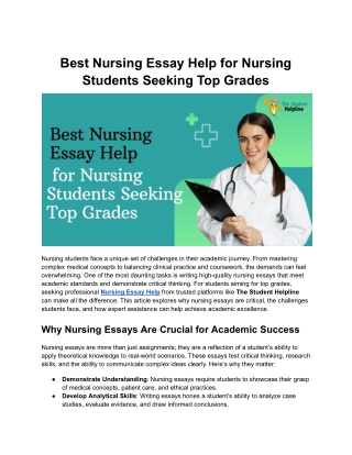 Best Nursing Essay Help for Nursing Students Seeking Top Grades