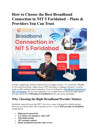 How to Choose the Best Broadband Connection in NIT 5 Faridabad – Plans & Providers You Can Trust