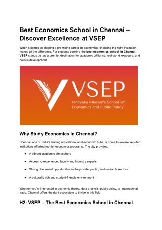 Best Economics School in Chennai