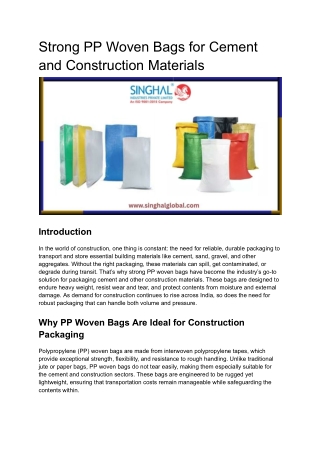 Strong PP Woven Bags for Cement and Construction Materials