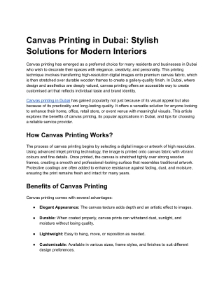 Canvas Printing in Dubai: Personalised Elegance for Every Space