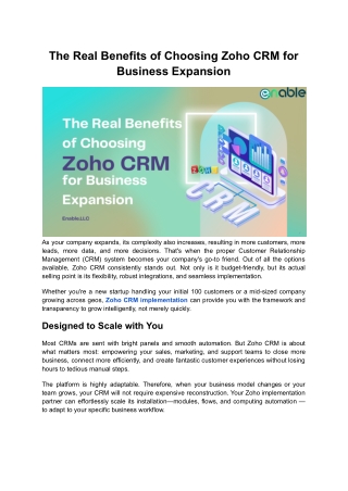 The Real Benefits of Choosing Zoho CRM for Business Expansion