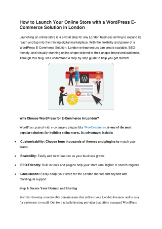 How to Launch Your Online Store with a WordPress E-Commerce Solution in London