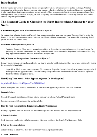 **The Essential Guide to Choosing the Right Independent Adjuster for Your Needs*