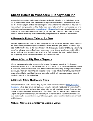Cheap Hotels in Mussoorie Honeymoon Inn