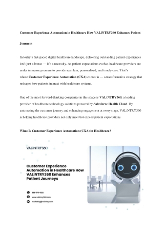 Customer Experience Automation in Healthcare How VALiNTRY360 Enhances Patient Journeys