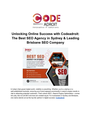 Unlocking Online Success with Codeadroit The Best SEO Agency in Sydney & Leading Brisbane SEO Company