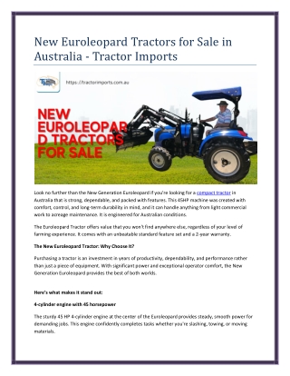 New Euroleopard Tractors for Sale in Australia - Tractor Imports