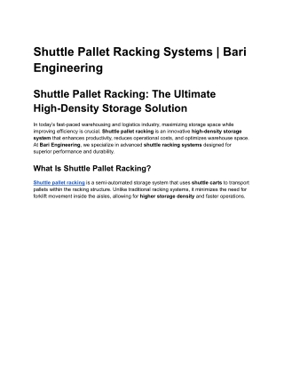Shuttle Pallet Racking Systems _ Bari Engineering