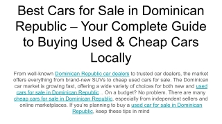 Best Cars for Sale in Dominican Republic – Your Complete Guide to Buying Used & Cheap Cars Locally