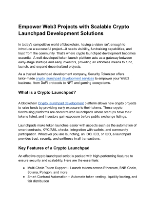 Empower Web3 Projects with Scalable Crypto Launchpad Development Solutions