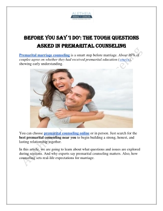 Before You Say I Do The Tough Questions Asked in Premarital Counseling