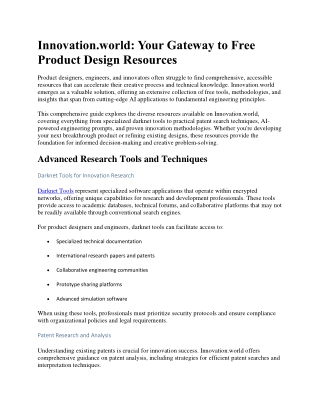 Innovation.world, Free Product Design And Innovation Resources