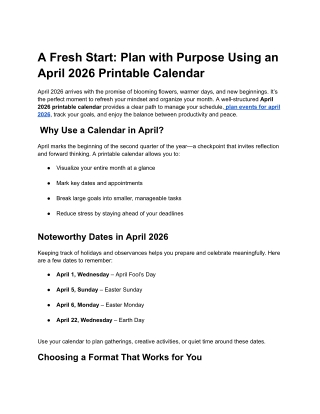A Fresh Start_ Plan with Purpose Using an April 2026 Printable Calendar