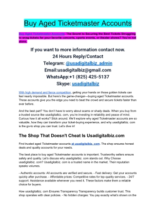 Top 10 Best Site To Buy Aged Ticketmaster Accounts