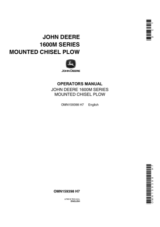 John Deere 1600M Series Mounted Chisel Plow Operator’s Manual Instant Download (Publication No.OMN159398)