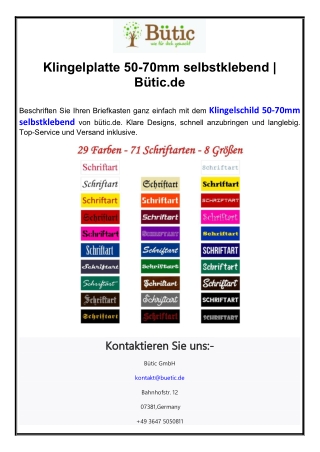 Klingelplatte 50-70mm selbstklebend | Bütic.de