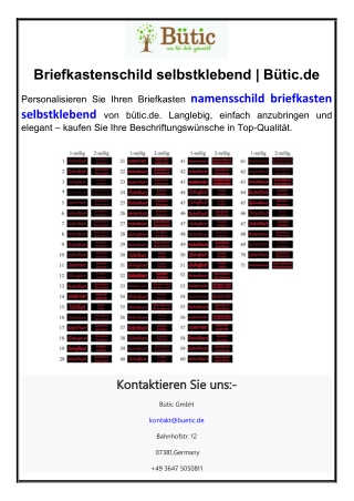 Briefkastenschild selbstklebend | Bütic.de