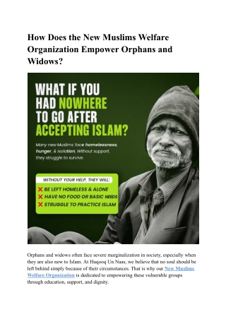 How Does New Muslims Welfare Organization Empower Orphans and Widows
