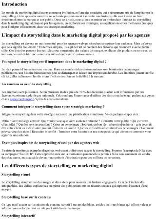 L’impact du storytelling dans le marketing digital proposé par les agences
