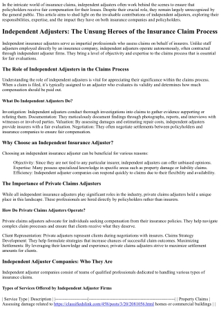 **Independent Adjusters: The Unsung Heroes of the Insurance Claim Process**