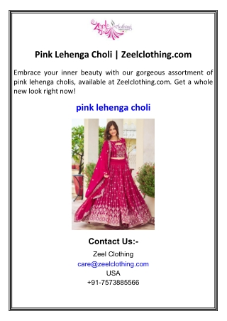 Pink Lehenga Choli  Zeelclothing.com