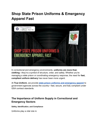 Shop State Prison Uniforms & Emergency Apparel Fast