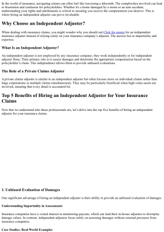 **Top 5 Benefits of Hiring an Independent Adjuster for Your Insurance Claims**