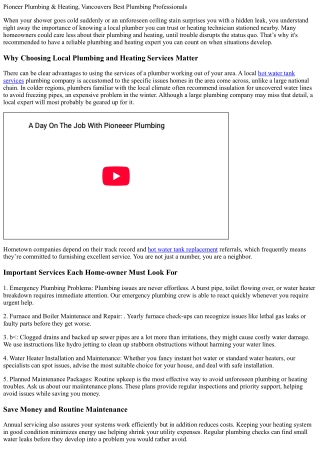 Pioneer Plumbing, Heating & Drain Services, Vancouvers Preferred Plumbing Compan