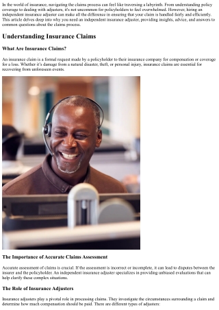 **Navigating the Claims Process: Why You Need an Independent Insurance Adjuster*