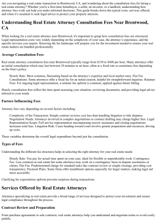 Real Estate Attorney Consultation Fees Near Brentwood CA in 2025: What You Need