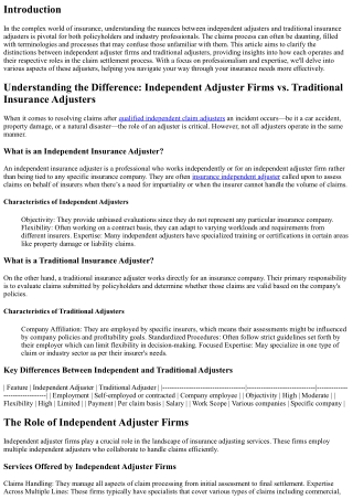 **Understanding the Difference: Independent Adjuster Firms vs. Traditional Insur