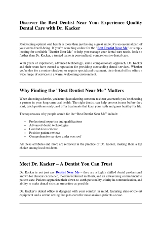 Discover the Best Dentist Near You Experience Quality Dental Care with Dr. Kacker