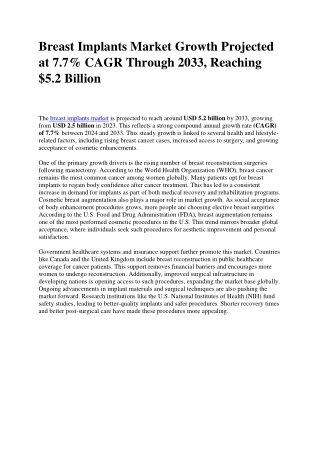 Breast Implants Market to Expand Significantly, Crossing US$ 5.2 Billion by 2033