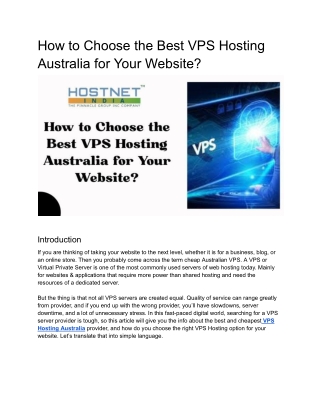 how to choose the best vps hosting australia