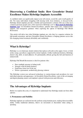 Discovering a Confident Smile How Greenbrier Dental Excellence Makes Hybridge Implants Accessible