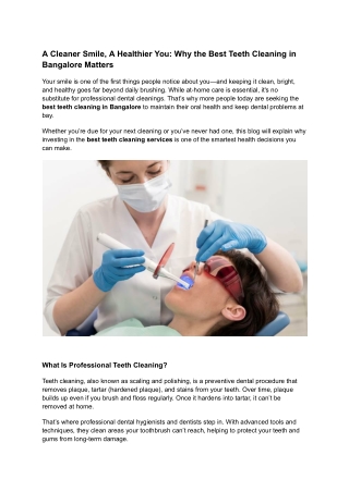 A Cleaner Smile, A Healthier You_ Why the Best Teeth Cleaning in Bangalore Matters