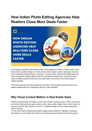 How Indian Photo Editing Agencies Help Realtors Close More Deals Faster