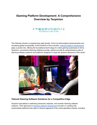 iGaming Platform Development_ A Comprehensive Overview by Tecpinion
