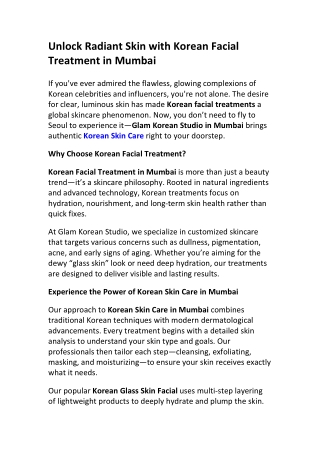 Glass Skin Treatment in Mumbai – Achieve the Korean Glow