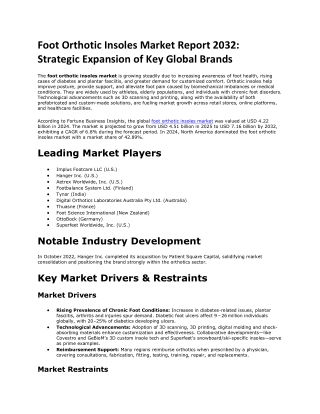 Foot Orthotic Insoles Market Analysis 2032: M&A and Investment Landscape